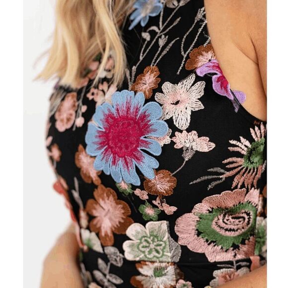 Entra Black Floral Overlay High Neck Sleeveless Dress - Picture 3 of 13